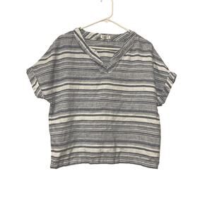 Artisan NY Womens Striped Linen Shirt Size Large Cap Sleeve Coastal Lagenlook